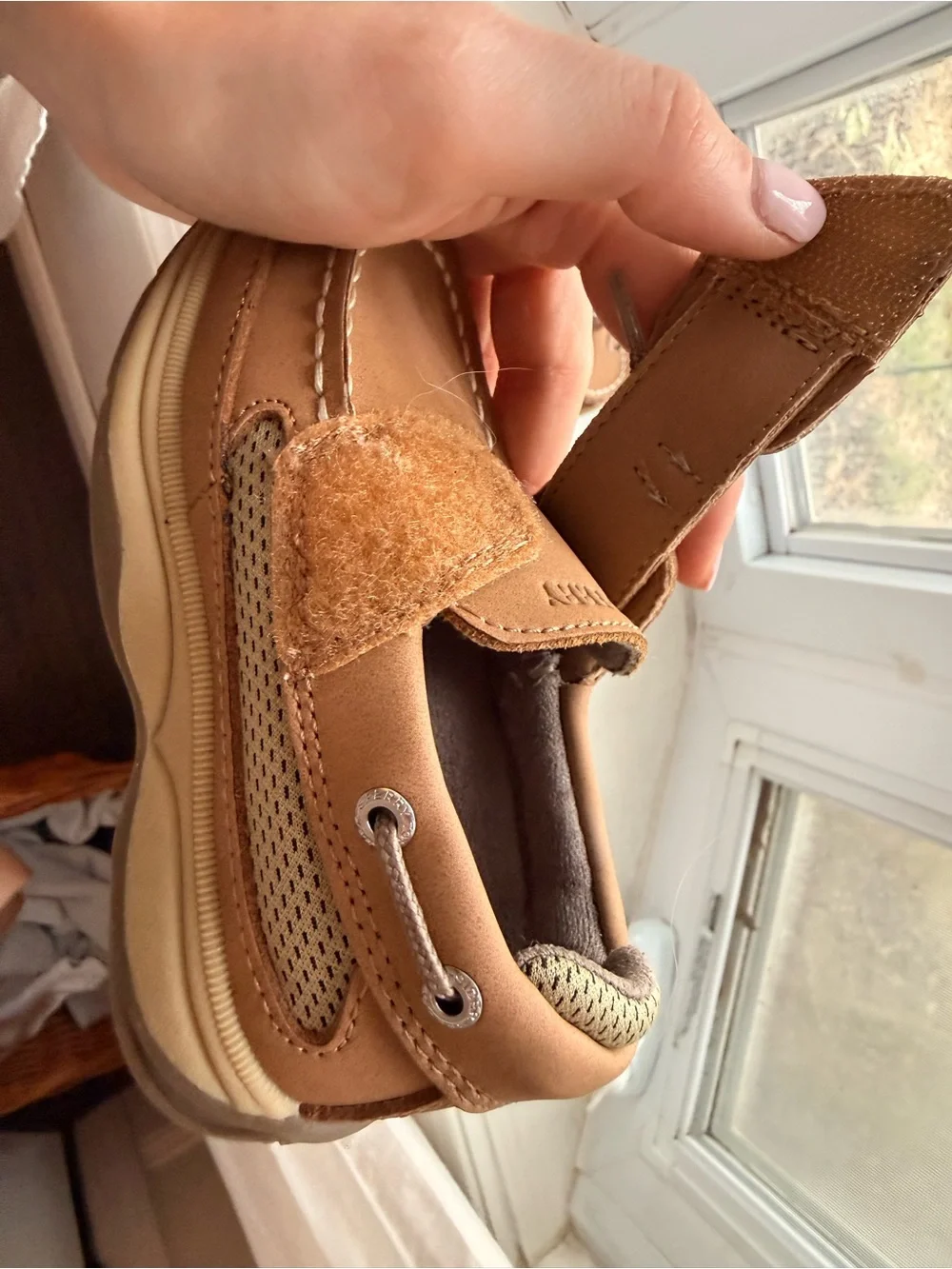 Sperry Tan Toddler Boat Shoes with Velcro